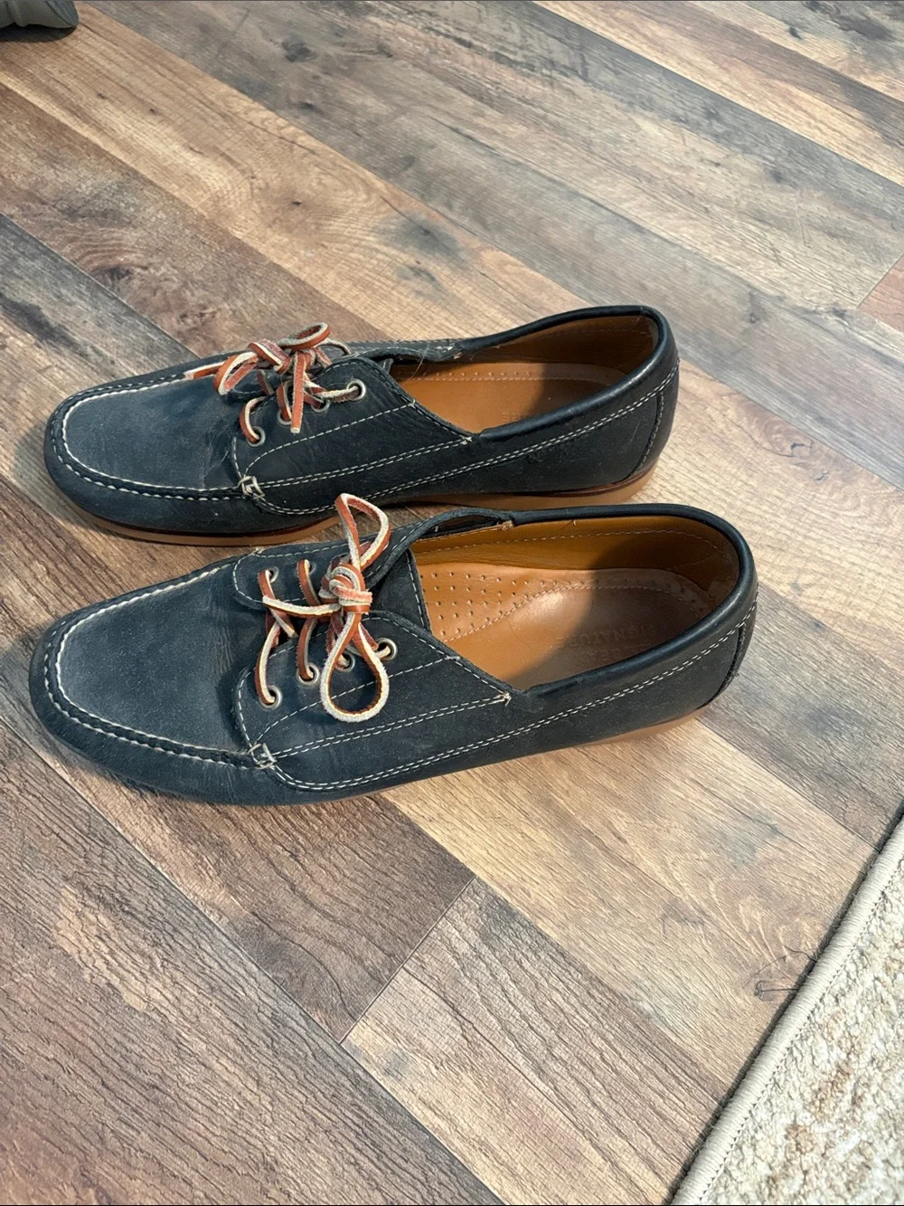 LL Bean Men’s Black Leather Mock Boat Shoes -Size 11.5